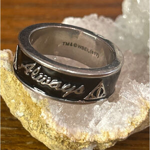 Harry Potter inspired "Always" ring is a silver-toned band size 9.5